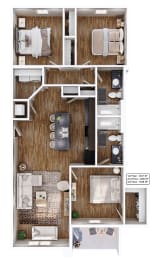 3D floor plan of 3BR Apartment
