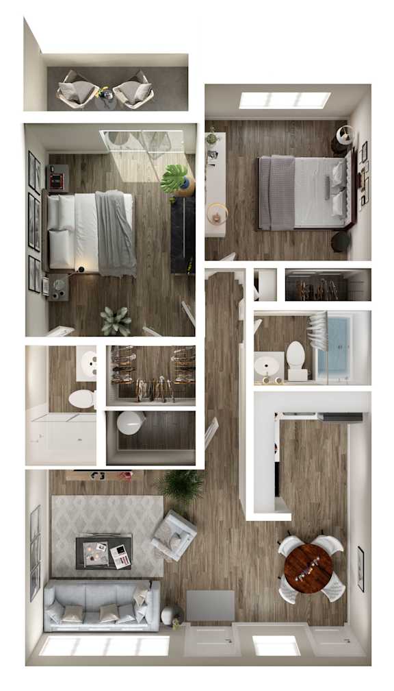 Vue on 67th 2 Bedroom Floor Plan with Vinyl Plank Flooring