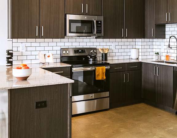 Modular kitchen at The Ferguson Downtown Detroit Apartments, Detroit, 48226