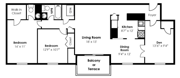 2 Bedroom 1.5 Bath Floor Plan at Padonia Village Apartments, Timonium, 21093