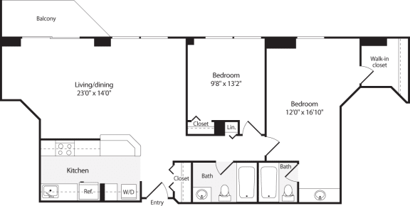 Floor Plan  2 Bedroom, 2 Bath 962 SF B6 Floor Plan at Park at Pentagon Row, Arlington, VA, 22202