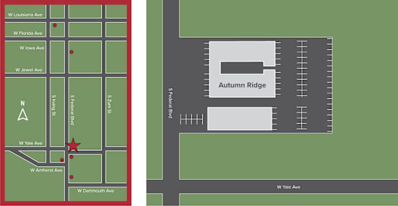 A map with a red star and Autumn Ridge written on it.