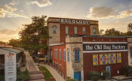 The Old Bag Factory is a bakery with a brick exterior.