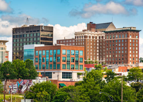 a view of the city with trees and buildings  at Brookside Pointe, Travelers Rest, SC 29690
