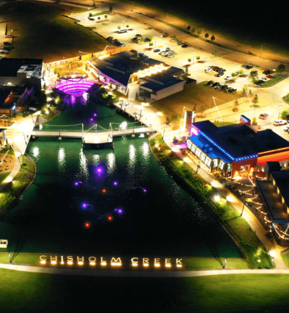 an aerial view of the city at night