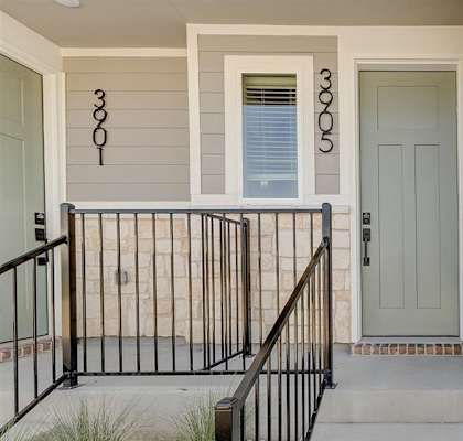 a home with a blue door