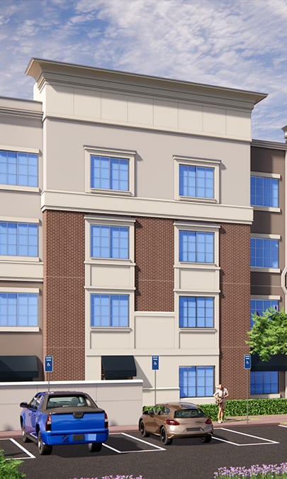 a rendering of the hotel exterior