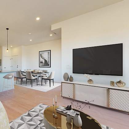 Living Room with Bar Area at Mile Apartments, Denver, Colorado