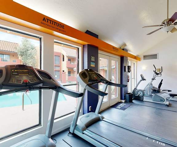 Gym with cardio machines at Atrium Court.