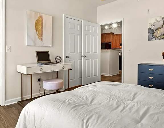 an empty room with carpet and a window at Uphill Flats, Decatur, GA, 30032