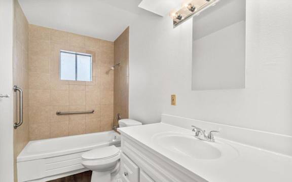 a bathroom with a sink and a toilet and a tub