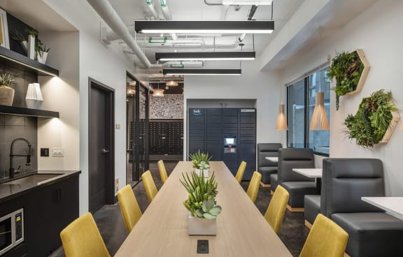 Electric Lofts Apartments Community Room with Kitchen and Package Lockers