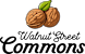 Two walnuts with leaves on a black background.
