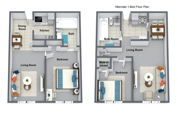1 Bedroom Floor Plan at Quadrangle Apartments, Washington