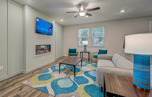 a living room with a couch and a coffee table