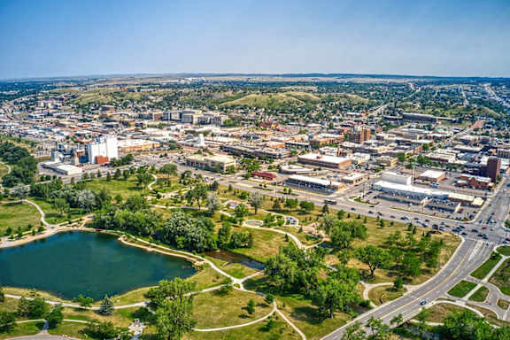 an aerial view of the city
