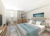 Thumbnail 9 of 13 - a bedroom with a bed and a tv in a 555 waverly unit at Copper and Quarry Village, Pikesville, MD, 21209
