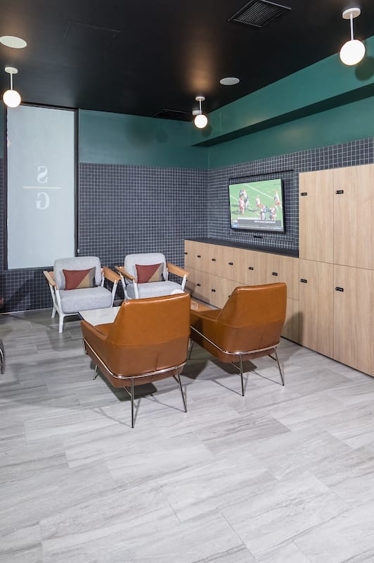 Cycle lounge with lockers and bike maintenance station