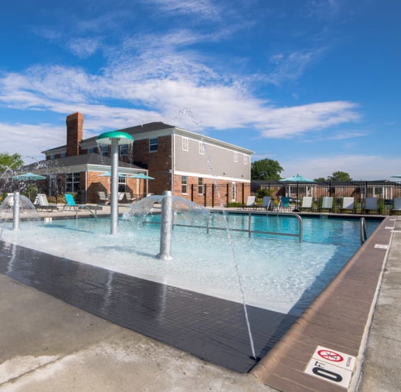 Water feature by pool at Gramercy Apartments, IN, 46032