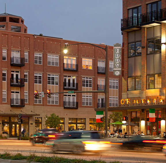 Street view of building at The Foundry Apartments, South Bend, IN
