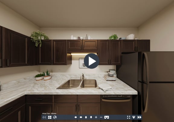 an image of a kitchen with a tap on the sink and a refrigerator