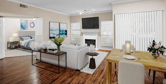 our apartments offer a living room with a fireplace