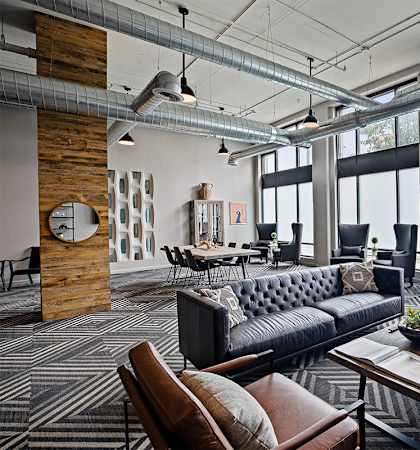 Couch and table in living room at The Shelby, Chicago, 60616