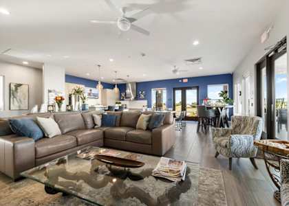 a living room with a couch and a table
