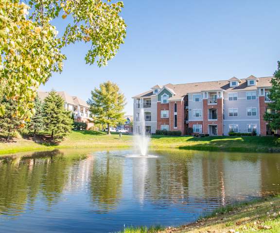 Beautiful Pond in front of the Building at The Village on Spring Mill, Carmel