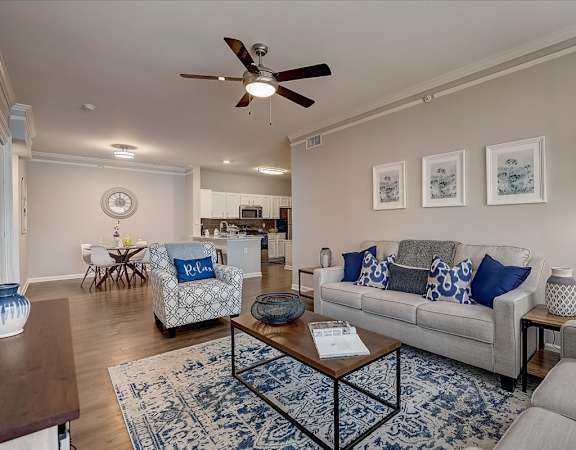 a living room with two couches and a coffee table