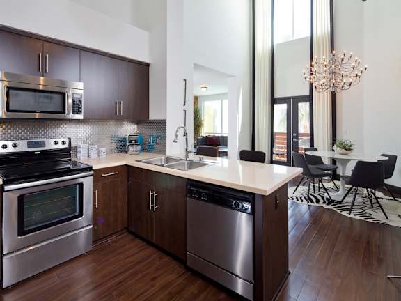 Fusion Encore Hollywood apartments kitchen and living area