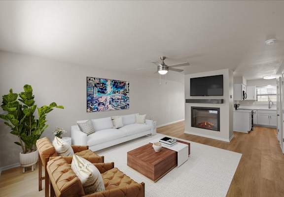 a living room with a couch and a coffee table