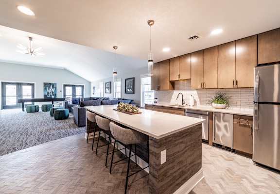 Full kitchen in clubhouse at Governor Square Apartments, 1825 Jefferson Drive W, 46032