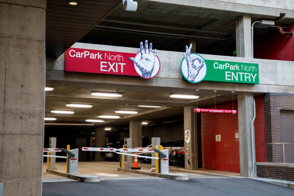 a car park exit at the car park north exit at CityWay Apartments, Indiana