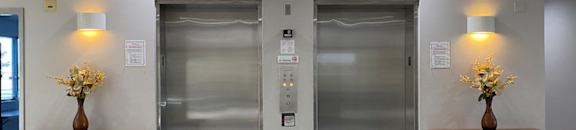 Dual elevators in lobby at Deedco Gardens Senior Apartments