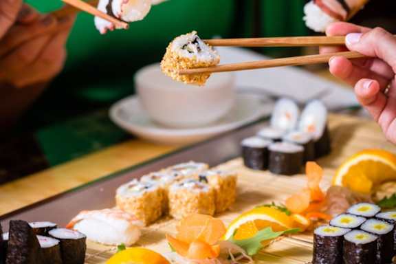 Close Up View of Sushi on Table