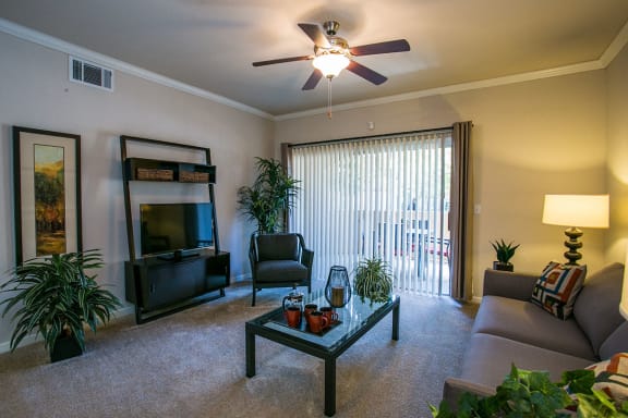 Spacious Living Room with Ceiling Fan at Apartments Vacaville CA