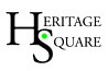 A black background with white text that reads "HERITAGE SQUARE" with a green dot on the letter "S".