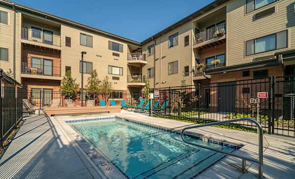rectangle swimming pool apartment courtyard