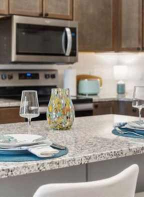 Kitchen island at Little Bo Bungalow and Flats Apartments, Omaha, NE 68108