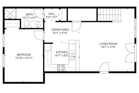A black and white image of a floor plan for a house.
