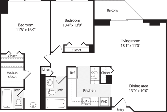 Floor Plan  2 Bedroom, 2 Bath 1014 SF B9 Floor Plan at Park at Pentagon Row, Arlington, 22202