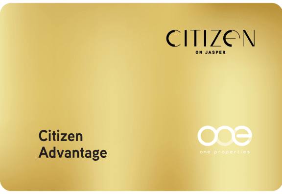 the logos of cien advantage and citizen advantage on a gold background at Citizen on Jasper, Edmonton, Alberta, T5K 0P3