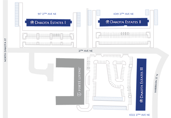 A graphic with three sections labeled Dakota Estates I, Dakota Estates II, and Dakota Estates III.