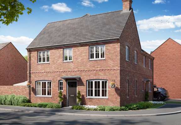a rendering of a red brick house on a street