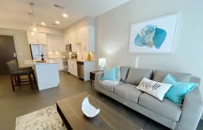 Living Room With Kitchen at Hibernia Apartments, St Louis, MO, 63139