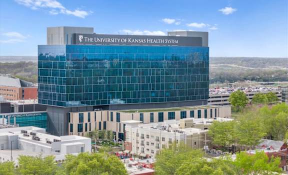 Aerial view of The University of Kansas Health System across the street  at West 39th Street Apartments, Kansas City, 64111