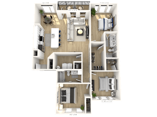 E1 - 3 Bedroom 2 Bathroom at Nuvo Flats, Merrillville, IN, 46410