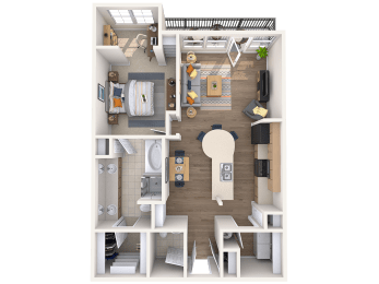 One bedroom one bathroom floor plan at The Beverly