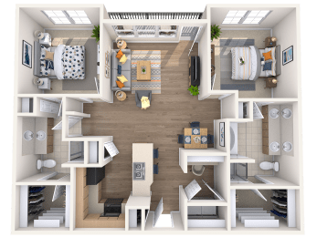 Two bedroom two bathroom floor plan at The Beverly at Medical Center